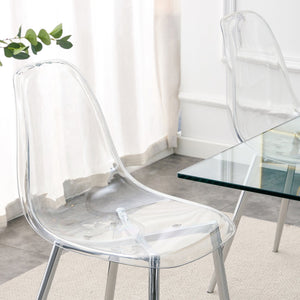 English Elm Modern ergonomic crystal-look dining chair armless plastic seat with durable plated metal legs, comfy curve Transparent W1151111199