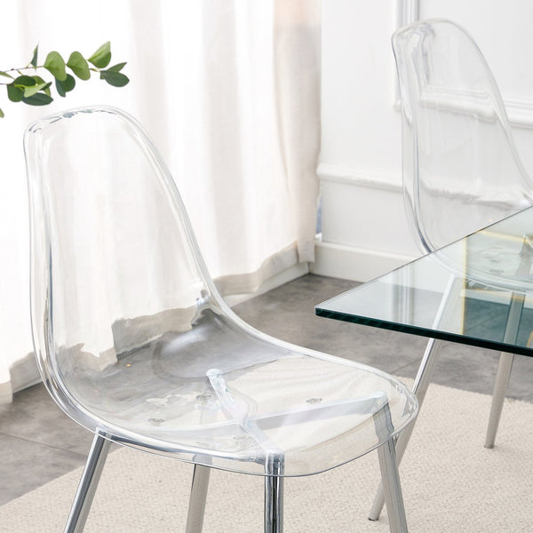 English Elm Modern ergonomic crystal-look dining chair armless plastic seat with durable plated metal legs, comfy curve Transparent W1151111199