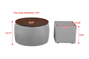 English Elm Round Ottoman Set with Storage - 2-in-1 Convertible Coffee Table & Footstool, Velvet Upholstery, Compact Accent Piece for Living Room, Bedroom, Office Gray W142065119