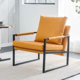 English Elm Pu Leather Accent Arm Chair Mid Century Upholstered Armchair With Metal Frame Extra-Thick Padded Backrest and Seat Cushion Sofa Chairs For Living Room ( Orange Pu Leather + Metal Frame + Foam)Sf-008