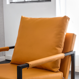 English Elm Pu Leather Accent Arm Chair Mid Century Upholstered Armchair With Metal Frame Extra-Thick Padded Backrest and Seat Cushion Sofa Chairs For Living Room ( Orange Pu Leather + Metal Frame + Foam)Sf-008