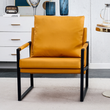 English Elm Pu Leather Accent Arm Chair Mid Century Upholstered Armchair With Metal Frame Extra-Thick Padded Backrest and Seat Cushion Sofa Chairs For Living Room ( Orange Pu Leather + Metal Frame + Foam)Sf-008