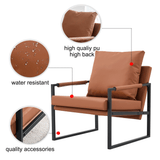 English Elm Pu Leather Accent Arm Chair Mid Century Upholstered Armchair With Metal Frame Extra-Thick Padded Backrest and Seat Cushion Sofa Chairs For Living Room ( Brown Pu Leather + Metal Frame + Foam)Sf-008