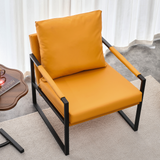 Mid-Century PU Leather Accent Arm Chair - Orange, Metal Frame | Easy Assembly