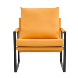 English Elm Pu Leather Accent Arm Chair Mid Century Upholstered Armchair With Metal Frame Extra-Thick Padded Backrest and Seat Cushion Sofa Chairs For Living Room ( Orange Pu Leather + Metal Frame + Foam)Sf-008