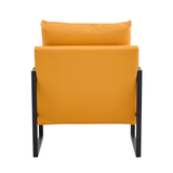 English Elm Pu Leather Accent Arm Chair Mid Century Upholstered Armchair With Metal Frame Extra-Thick Padded Backrest and Seat Cushion Sofa Chairs For Living Room ( Orange Pu Leather + Metal Frame + Foam)Sf-008