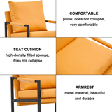 English Elm Pu Leather Accent Arm Chair Mid Century Upholstered Armchair With Metal Frame Extra-Thick Padded Backrest and Seat Cushion Sofa Chairs For Living Room ( Orange Pu Leather + Metal Frame + Foam)Sf-008