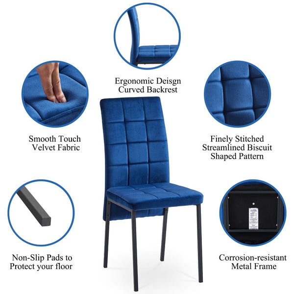 English Elm Dark Navy Velvet Tufted Dining Chairs with Swallowtail Back and Matte Black Legs Set of 4 W116465071