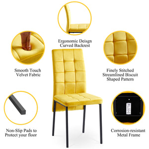 English Elm Yellow Velvet High Back Nordic Dining Chair Modern Fabric Chair With Black Legs, Set Of 4