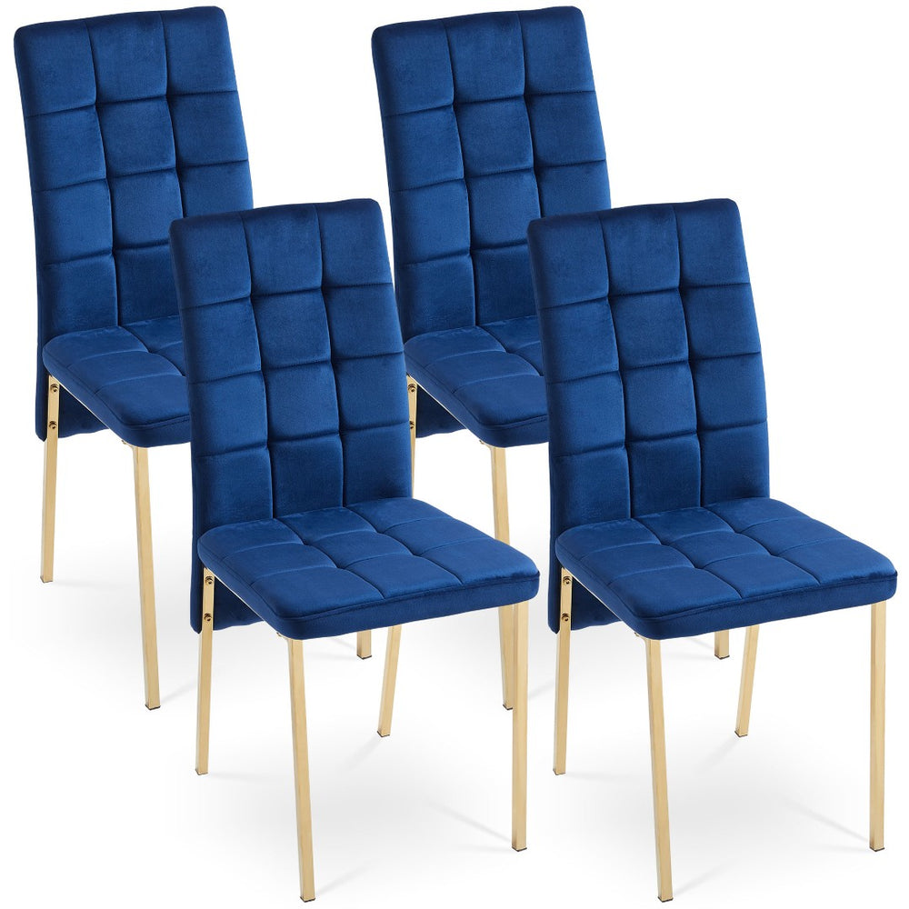 English Elm Dark Navy Velvet Tufted Dining Chairs with Swallowtail Back and Matte Black Legs Set of 4 W116465064
