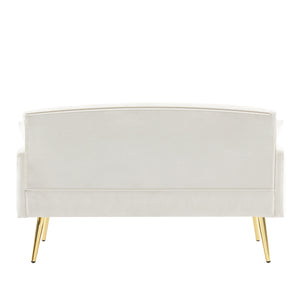 English Elm CREAM Velvet 2-Seater Sofa with Gold Metal Legs, Foam Cushions, Solid Wood Frame — Elegant Compact Design for Living Rooms W58868557