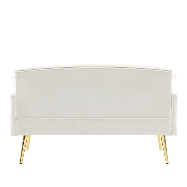 English Elm CREAM Velvet 2-Seater Sofa with Gold Metal Legs, Foam Cushions, Solid Wood Frame — Elegant Compact Design for Living Rooms W58868557