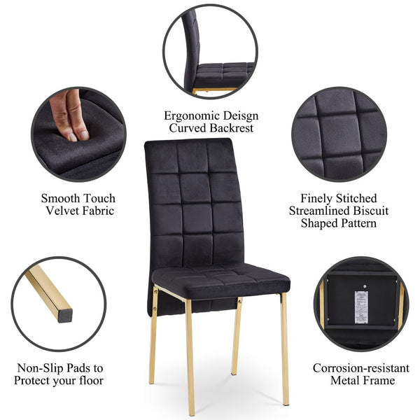 English Elm Dark Navy Velvet Tufted Dining Chairs with Swallowtail Back and Matte Black Legs Set of 4 Black W116465061