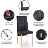 English Elm Black Velvet High Back Nordic Dining Chair Modern Fabric Chair With Golden Color Legs, Set Of 4