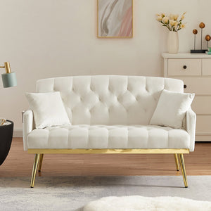 English Elm CREAM Velvet 2-Seater Sofa with Gold Metal Legs, Foam Cushions, Solid Wood Frame — Elegant Compact Design for Living Rooms W58868557