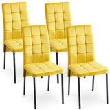 Slate Dining Set: Table & 4 Yellow Velvet Chairs, Modern Design, Extendable - 5-Piece