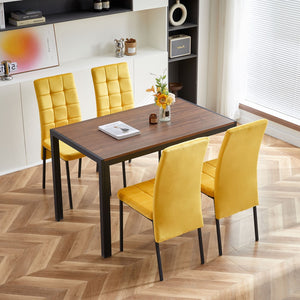 English Elm Dark Navy Velvet Tufted Dining Chairs with Swallowtail Back and Matte Black Legs Set of 4 W116465072