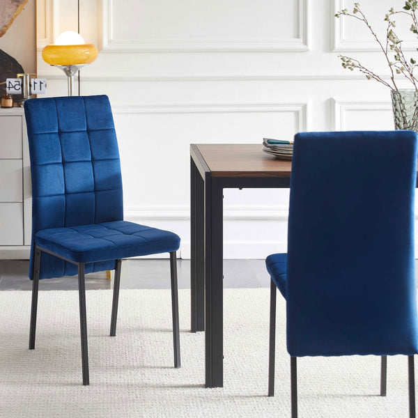 English Elm Dark Navy Velvet Tufted Dining Chairs with Swallowtail Back and Matte Black Legs Set of 4 W116465071