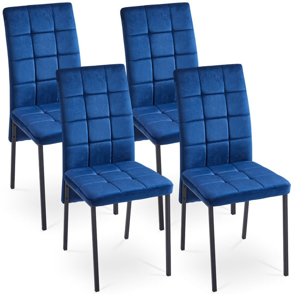 English Elm Dark Navy Velvet Tufted Dining Chairs with Swallowtail Back and Matte Black Legs Set of 4 W116465071