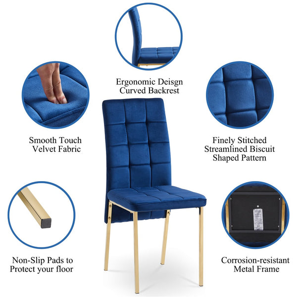 English Elm Dark Navy Velvet Tufted Dining Chairs with Swallowtail Back and Matte Black Legs Set of 4 W116465064