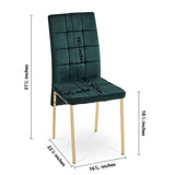 English Elm Green Velvet High Back Nordic Dining Chair Modern Fabric Chair With Golden Color Legs, Set Of 4