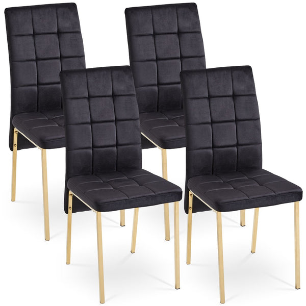 English Elm Dark Navy Velvet Tufted Dining Chairs with Swallowtail Back and Matte Black Legs Set of 4 Black W116465061