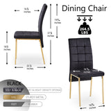 English Elm Black Velvet High Back Nordic Dining Chair Modern Fabric Chair With Golden Color Legs, Set Of 4