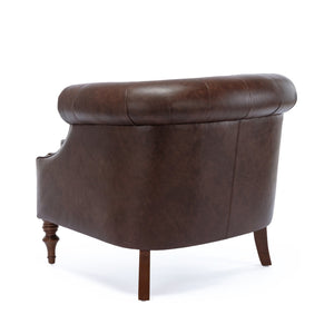 English Elm Ophelia Brown Button Tufted Accent Chair with Nailhead Trim, Barrel Back, Faux Leather Comfort B05077635