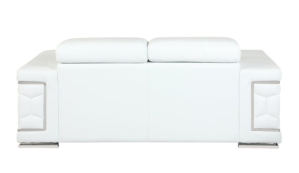 English Elm Top Grain Italian Leather Loveseat with High-Density Foam, Stainless Steel Legs & Solid Wood Frame, Plush Durable Seating for Modern Living Room White B05777917