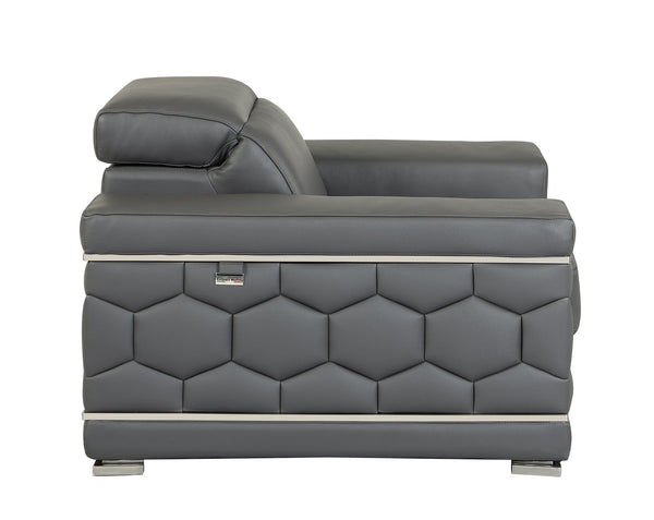 English Elm Top Grain Italian Leather Chair with 3-Layer High-Density Foam, Stainless Steel Legs, Solid Frame Dark Gray B05777913