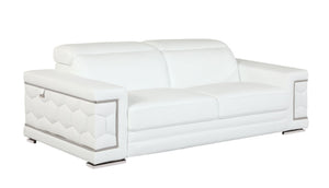 English Elm Top Grain Italian Leather Sofa with Chrome Legs for a Modern Living Room White B05777918