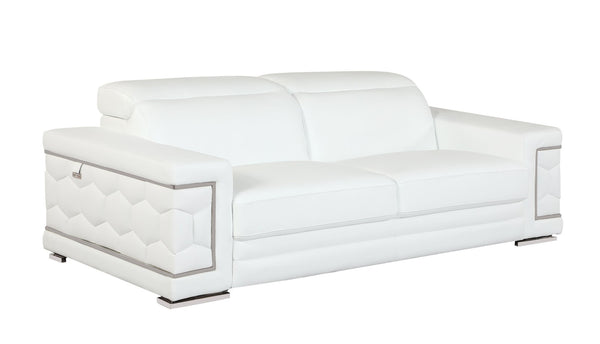 English Elm Top Grain Italian Leather Sofa with Chrome Legs for a Modern Living Room White B05777918