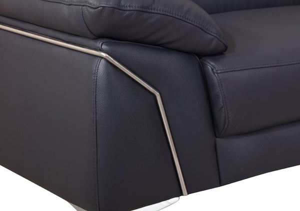 English Elm Global United Italian Leather Loveseat Kiln Dried Hardwood Frame Chrome Legs Navy B05777926