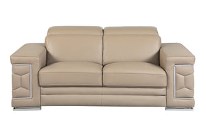 English Elm Top Grain Italian Leather Loveseat with High-Density Foam Comfort, Stainless Steel Legs, Solid Wood Frame Beige B05777905