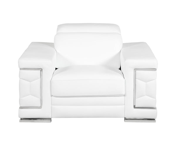 English Elm Top Grain Italian Leather Chair with 3-Layer High-Density Foam, Stainless Steel Legs, Solid Frame White B05777916