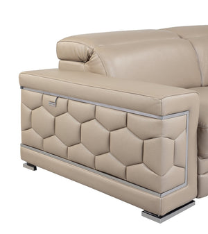 English Elm Top Grain Italian Leather Sofa with Chrome Legs for Modern Living Rooms Beige B05777906