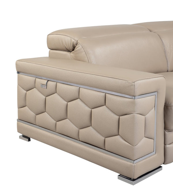 English Elm Top Grain Italian Leather Sofa with Chrome Legs for Modern Living Rooms Beige B05777906