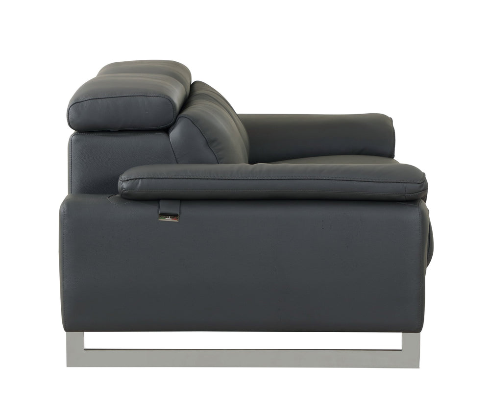English Elm Global Top Grain Italian Leather Loveseat in Dark Gray with Stainless Chrome Legs & Solid Wood Frame B05777899
