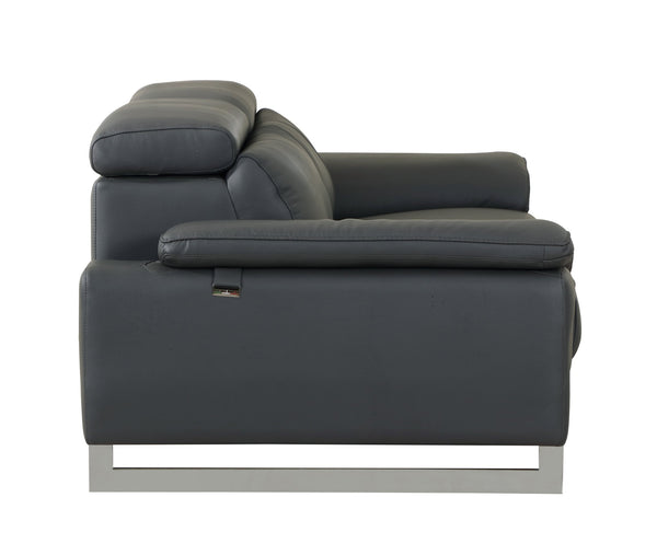 English Elm Global Top Grain Italian Leather Loveseat in Dark Gray with Stainless Chrome Legs & Solid Wood Frame B05777899