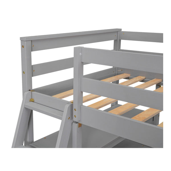 English Elm Twin Loft Bed with Built-In Desk, Shelves and Two Drawers — Pine Wood Sturdy Space-Saving Design Gray GX000423AAE