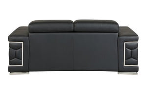 English Elm Top Grain Italian Leather Loveseat with High-Density Foam Comfort, Stainless Steel Legs, Solid Wood Frame Black B05777908