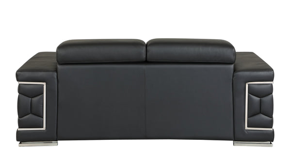 English Elm Top Grain Italian Leather Loveseat with High-Density Foam Comfort, Stainless Steel Legs, Solid Wood Frame Black B05777908