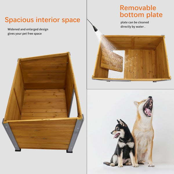 English Elm Dog Kennel Solid Wood Raised Base Weatherproof Shelter for Large Breeds Indoor Outdoor W143169243