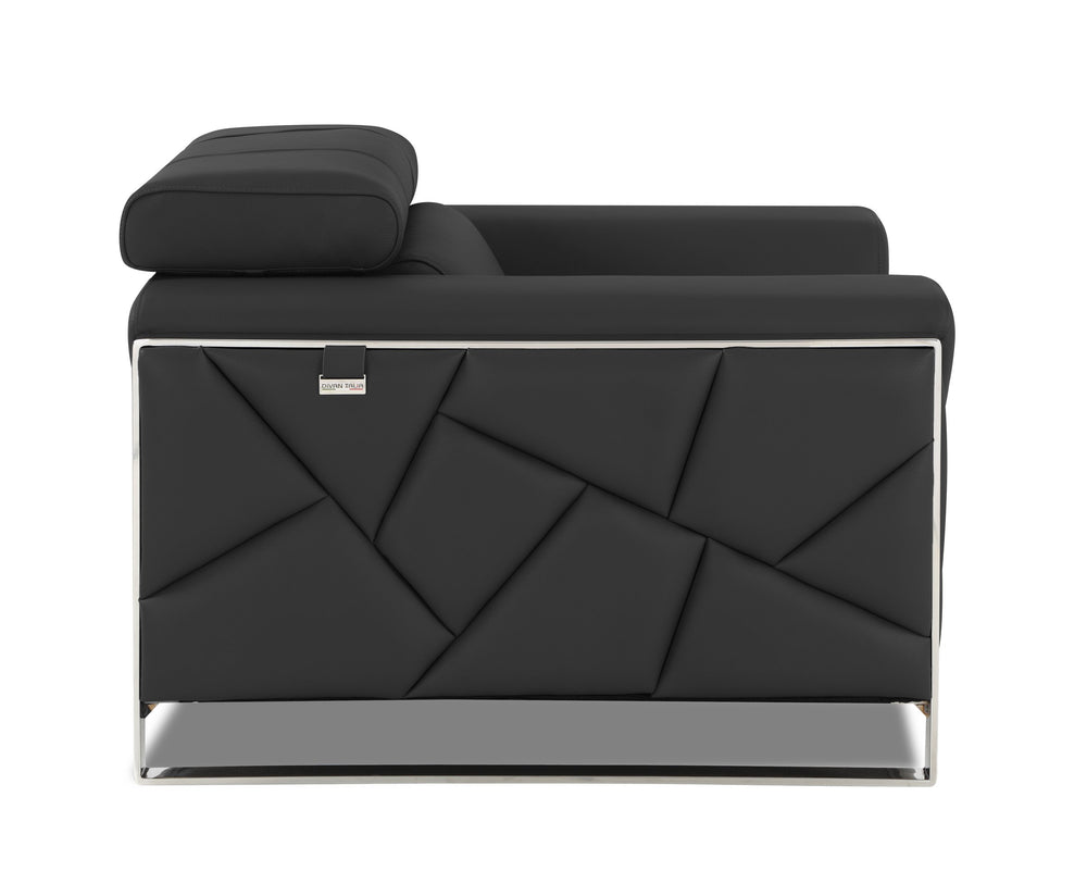 English Elm Global Top Grain Italian Leather Accent Chair - Stylish Dark Gray Comfort With Chrome Legs & Wood Frame B05777940