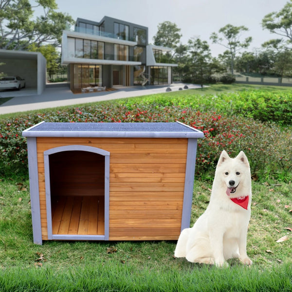 English Elm Dog Kennel Solid Wood Raised Base Weatherproof Shelter for Large Breeds Indoor Outdoor W143169243