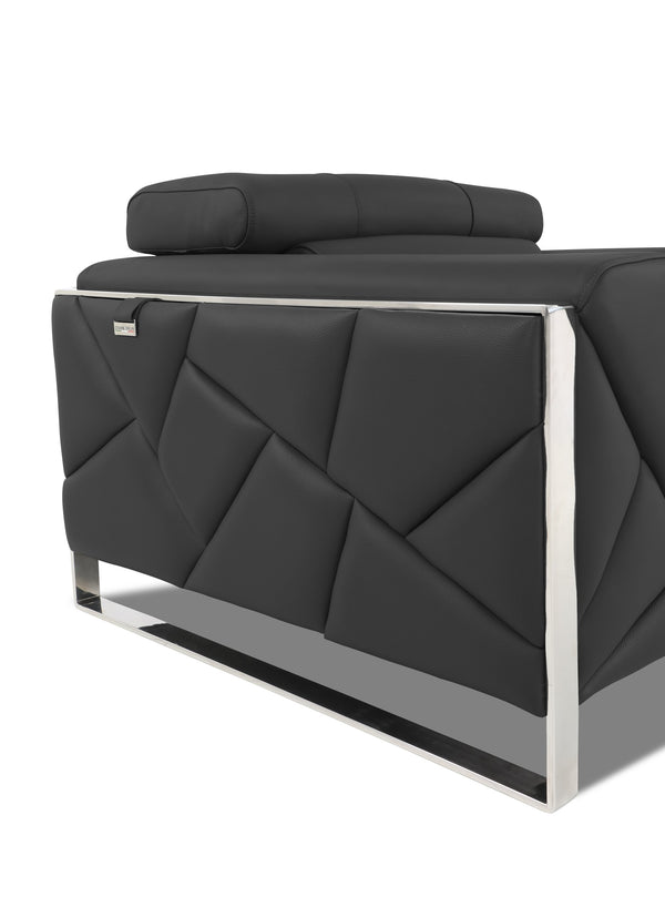 English Elm Global Top Grain Italian Leather Loveseat with 3-Layer High-Density Foam, Stainless Chrome Legs, Solid Wood Frame Dark Gray B05777941