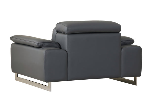 English Elm Global Top Grain Italian Leather Chair Dark Gray – 3-Layer Foam, Chrome Legs, Solid Brazilian Wood Frame B05777898