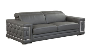 English Elm Top Grain Italian Leather Sofa with Chrome Legs for a Modern Living Room Dark Gray B05777915