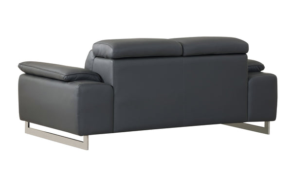 English Elm Global Top Grain Italian Leather Loveseat in Dark Gray with Stainless Chrome Legs & Solid Wood Frame B05777899