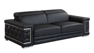 English Elm Top Grain Italian Leather Sofa with Chrome Legs for Modern Living Rooms Black B05777909